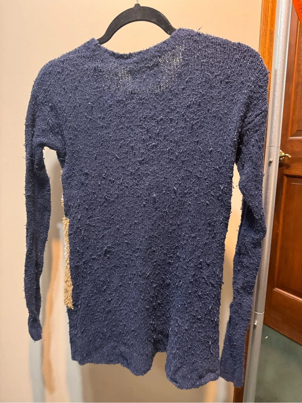 Justice Navy Girls' Fox Appliqué Sweater with Purple Glasses